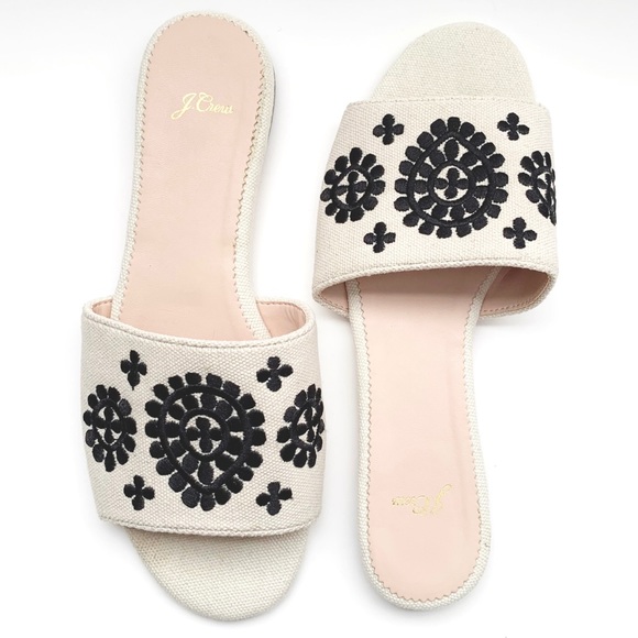 J. Crew Shoes - J. Crew Cora Embroidered Slide Sandals Linen/Black